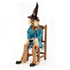 Animated scarecrow decoration with glowing red eyes, tattered clothes, and a stainless steel tray for Halloween fun.