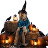 5.2 ft Halloween animatronic scarecrow decoration with glowing red eyes, tattered clothes, and sound-activated features for spooky displays.