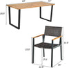 Outdoor dining set featuring a large acacia wood table and weather-resistant rattan chair, perfect for garden or.
