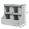 Kids floor cabinet in gray with 2 cubbies and 2 bins, made of MDF, perfect for organizing toys and books.
