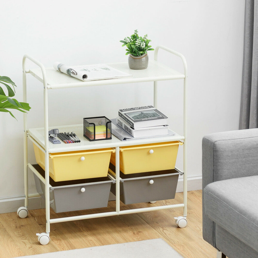 4 Drawers Shelves Rolling Storage Cart Rack-Yellow - Gallery View 1 of 13