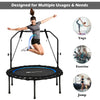 40-inch foldable fitness rebounder with adjustable handrail and resistance bands for indoor and outdoor exercise.