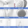 Close-up of the 20 lbs compact twin tub washing machine features, including water inlet, spin cap, and drain hose.