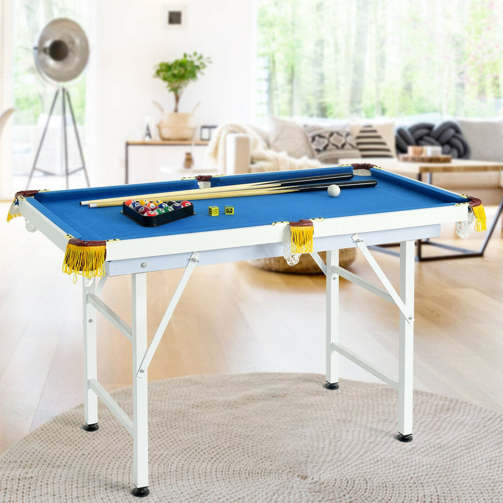 47 Inch Folding Billiard Table with Cues and Brush Chalk-Blue - Gallery View 1 of 12