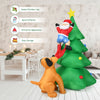 Inflatable Christmas tree with Santa and LED lights, perfect for indoor/outdoor use, stable with sandbag and stakes.