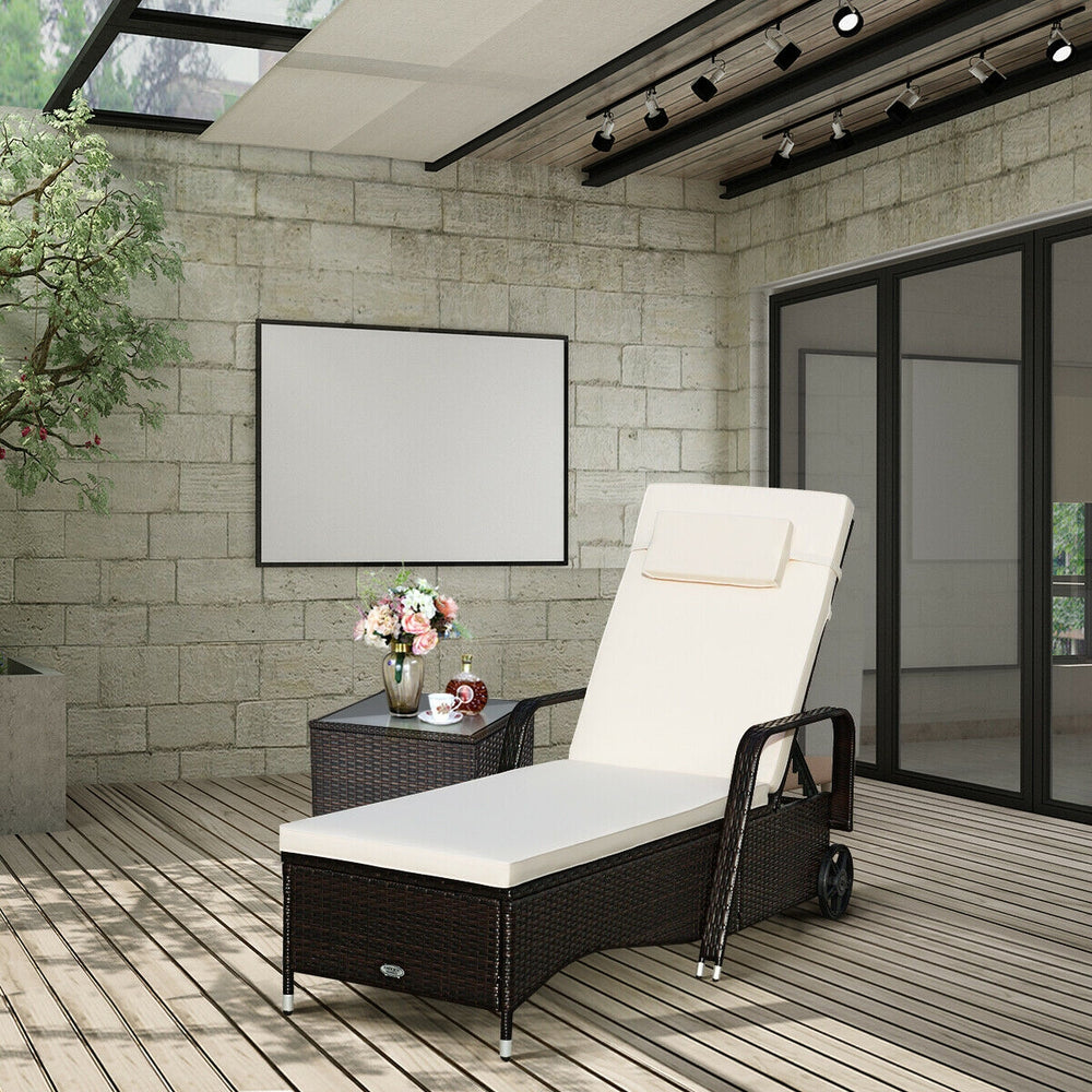 Outdoor Recliner Cushioned Chaise Lounge with Adjustable Backrest - Gallery View 1 of 11