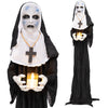 Life-size 5.3 FT animated nun decoration with a flickering candle, perfect for Halloween yard or porch displays.