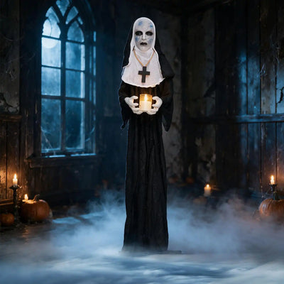 Costway 5.3' Animated Nun Halloween Decoration Light-Up Candle 66307753 New