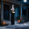 Life-size 5.3 FT animated nun Halloween decoration with light-up candle, perfect for spooky outdoor scenes and parties.