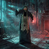 This 5.3 FT hunchback witch prop creates a terrifying atmosphere with glowing eyes and adjustable arms for Halloween setups.