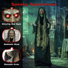 Standing 5.3 FT tall, this hunchback witch prop features glowing red eyes and movable arms for a spooky Halloween display.