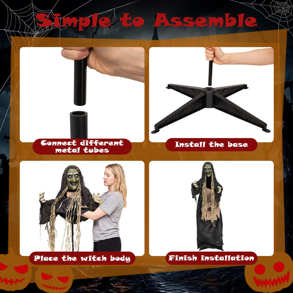 Standing 5.3 FT tall, this hunchback witch prop features light-up eyes and is easy to assemble for spooky displays.
