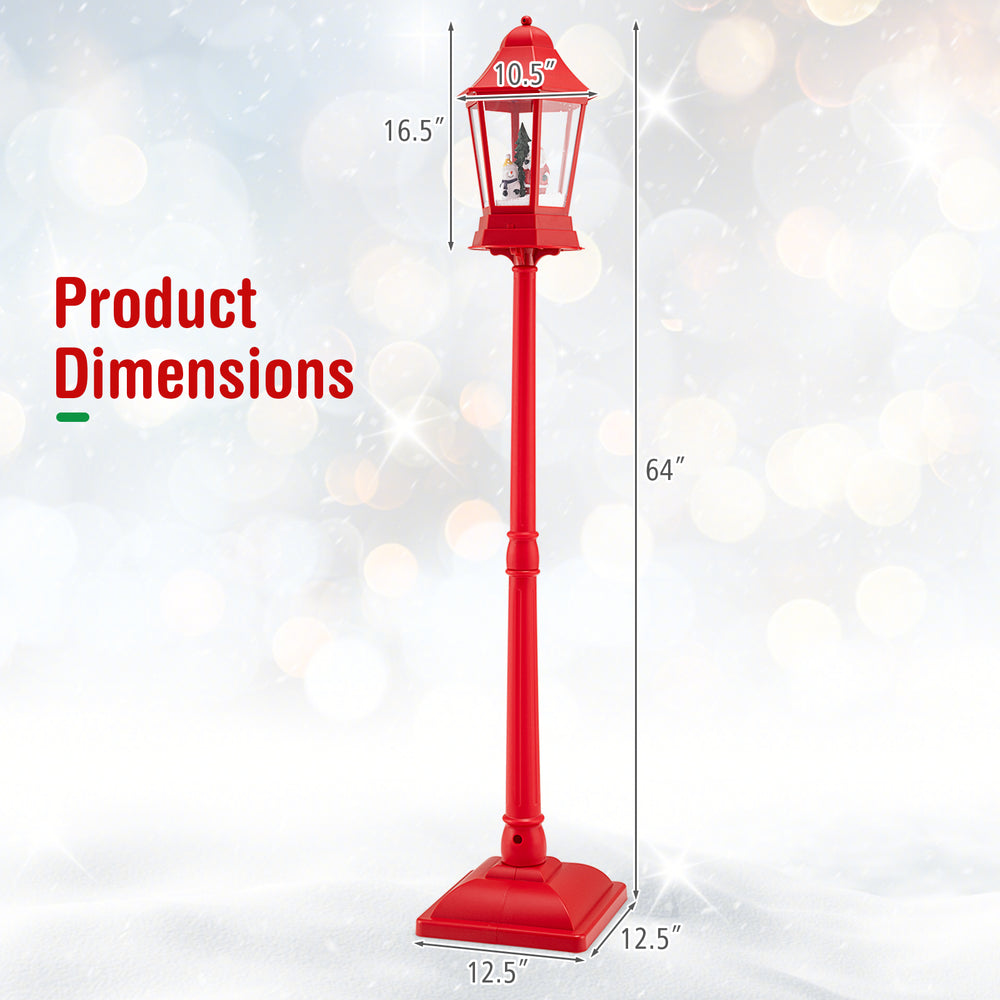 Red 5.3 Feet Musical Christmas Street Lamp with LED lights and blowing snow, perfect for festive holiday decor.