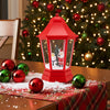 Red musical Christmas street lamp features Santa and snowman scene with swirling snow and LED lights for festive decor.