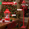 Red 5.3 feet musical Christmas street lamp with swirling snow and LED lights, perfect for festive tabletop or floor.