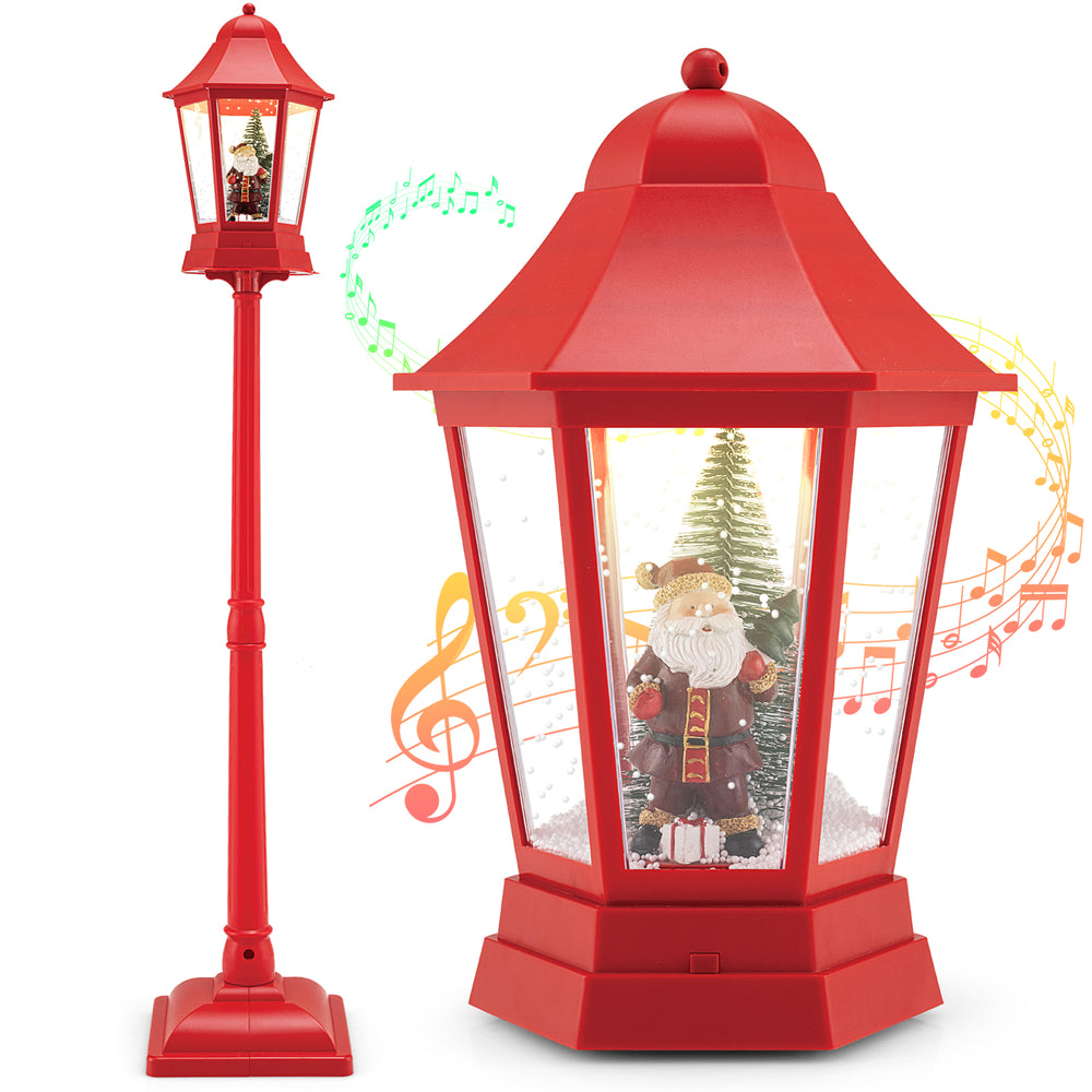 Red musical Christmas street lamp featuring Santa and a gift box scene, with 60 LED lights for festive holiday decor.