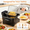 5.3-Qt electric deep fryer with LED touch screen, three baskets, and cool-touch handle for safe and efficient frying.