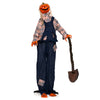 5.3 ft Halloween decoration features a moving pumpkin head, glowing red eyes, and a lifelike shovel for outdoor scares.