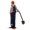 5.3 ft Halloween decoration showcases a spooky figure in overalls with a shovel, glowing red eyes, and lifelike movement.