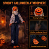 5.3 ft Halloween decoration features glowing red eyes, a lifelike gardening shovel, and texture-patterned feet for spookiness.