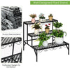 Three-tier metal decorative plant stand with elegant design, sturdy steel material, perfect for indoor and outdoor use.