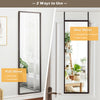 Full-length metal door mirror with adjustable hooks, perfect for wall mounting or door hanging in any room.