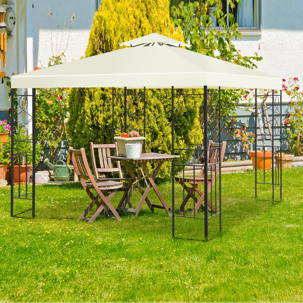Patio gazebo canopy tent with a double tier roof, sturdy steel frame, and decorative patterns for outdoor gatherings.