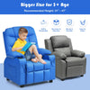 Kids recliner chair in blue with cup holder and footrest, designed for comfort and stability, ideal for ages 3 and up.