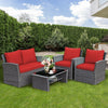 4 Pieces Patio Rattan Furniture Set Sofa Table with Storage Shelf Cushion-Red - Gallery View 1 of 12