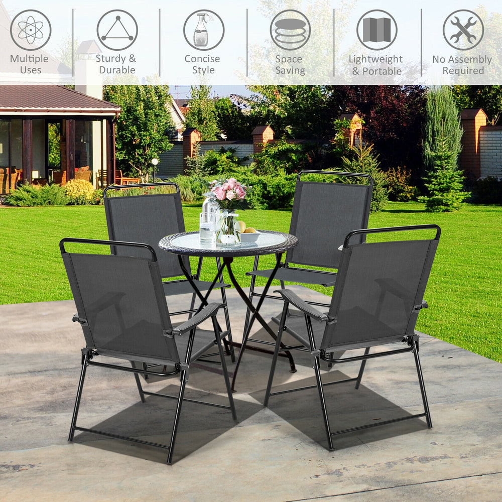 Lightweight portable outdoor folding chair with armrests, featuring a sturdy steel frame, perfect for space-saving.