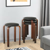Stackable set of 4 bentwood round stools with padded black seats, featuring sturdy legs and non-slip foot pads.