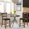 Counter height chair set with leather seats and rubber wood legs, featuring a vintage style for elegant dining.