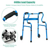 Blue aluminum heavy-duty folding wheeled walker with textured grips, 440 lbs capacity, and adjustable height for easy.