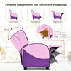Kids leather recliner chair in pink, adjustable from 90° to 150°, perfect for reading, watching TV, or napping.