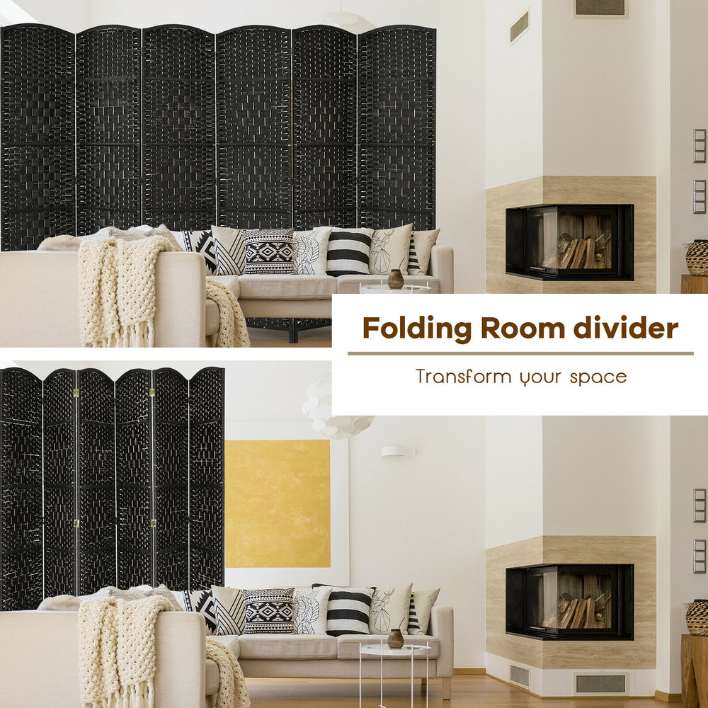 Single black weave panel from a 6-panel folding room divider screen, 6.5 ft tall, perfect for adding stylish privacy.
