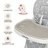 Folding baby high dining chair in gray with adjustable height, removable tray, and 5-point safety belt for infants.