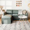 Convertible L-shaped sectional sofa in green with reversible chaise, featuring soft linen fabric and slanted backrest.