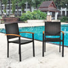 Set of 4 outdoor patio chairs with mix-brown PE rattan, powder-coated steel frame, and acacia wood armrests by the.