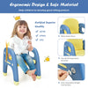 Kids activity chair in blue with ergonomic design, curved armrests, and dinosaur shape for preschool fun and comfort.