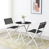 Folding bistro set featuring two chairs and a black glass top table, perfect for outdoor spaces like patios and gardens.