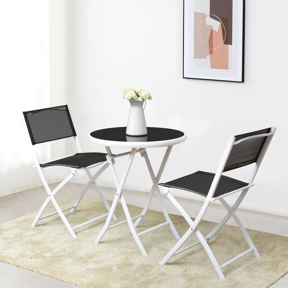 3 Pieces Patio Folding Bistro Set for Balcony or Outdoor Space-Black - Gallery View 1 of 15