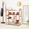 Four-tier bamboo shoe rack with slatted design, perfect for entryway storage and stylish home organization.
