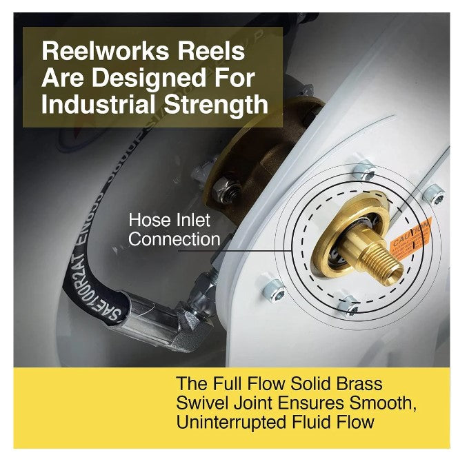 ReelWorks H860152 Retractable Grease Hose Reel 1/4" x 50' 1/4" MNPT Connections Single Arm New