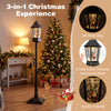 5.4 ft black Christmas street lamp with glowing lantern, Santa figures, music and dynamic snowfall effect indoors.