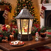 Black musical Christmas street lamp with dynamic snowfall and Santa figures displayed upright indoors for holiday décor.