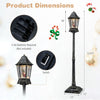 5.4 ft black Christmas street lamp with dynamic snowfall, music, and a simple switch, shown with dimensions.