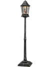5.4 ft black musical Christmas street lamp with dynamic snowfall and festive figures, shown upright from the front.