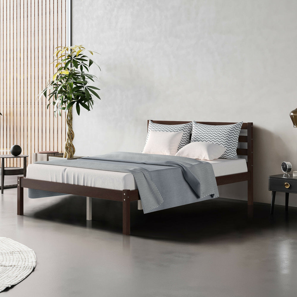Modern Bed Frame with Wooden Headboard and Plywood Slat Support - Gallery View 3 of 12