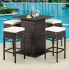 5 Pieces Patio Rattan Bar Table Stool Set Hidden Storage Shelf Cushioned-White - Gallery View 1 of 10