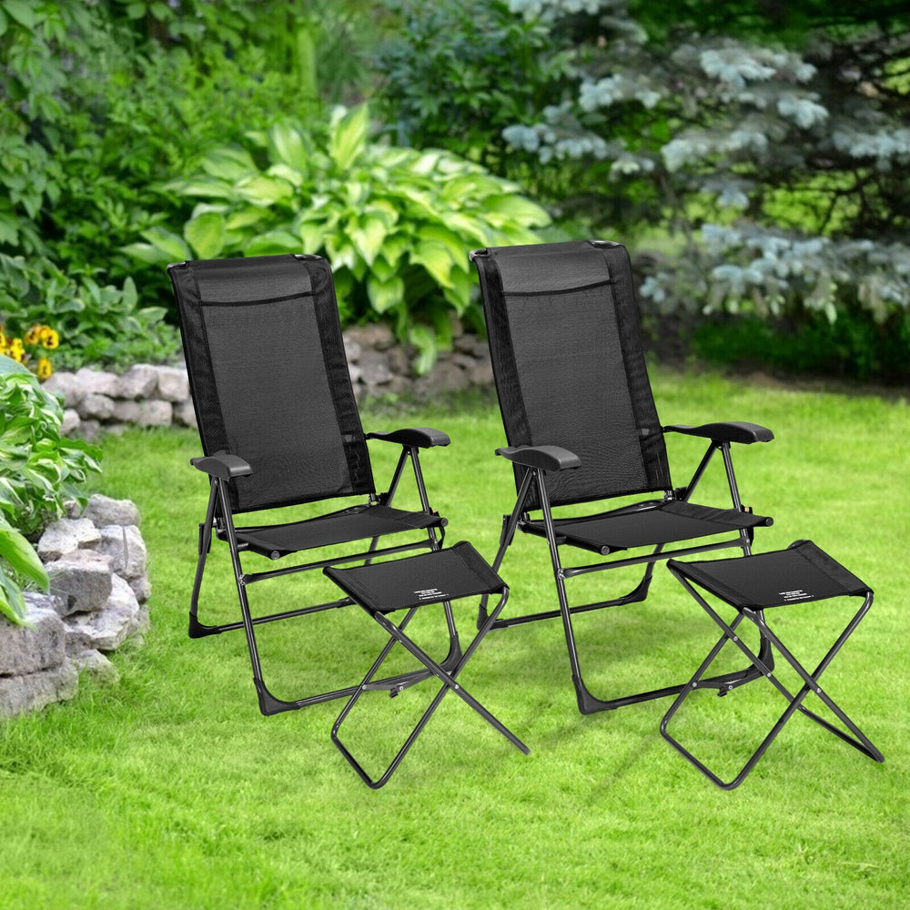 4 Pieces Patio Adjustable Back Folding Dining Chair Ottoman Set-Black - Gallery View 1 of 12
